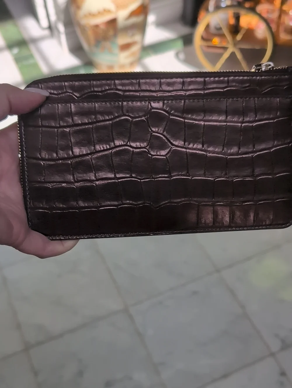 Kate Spade New York Metallic Croc-Embossed Wristlet Clutch NWT Bronze